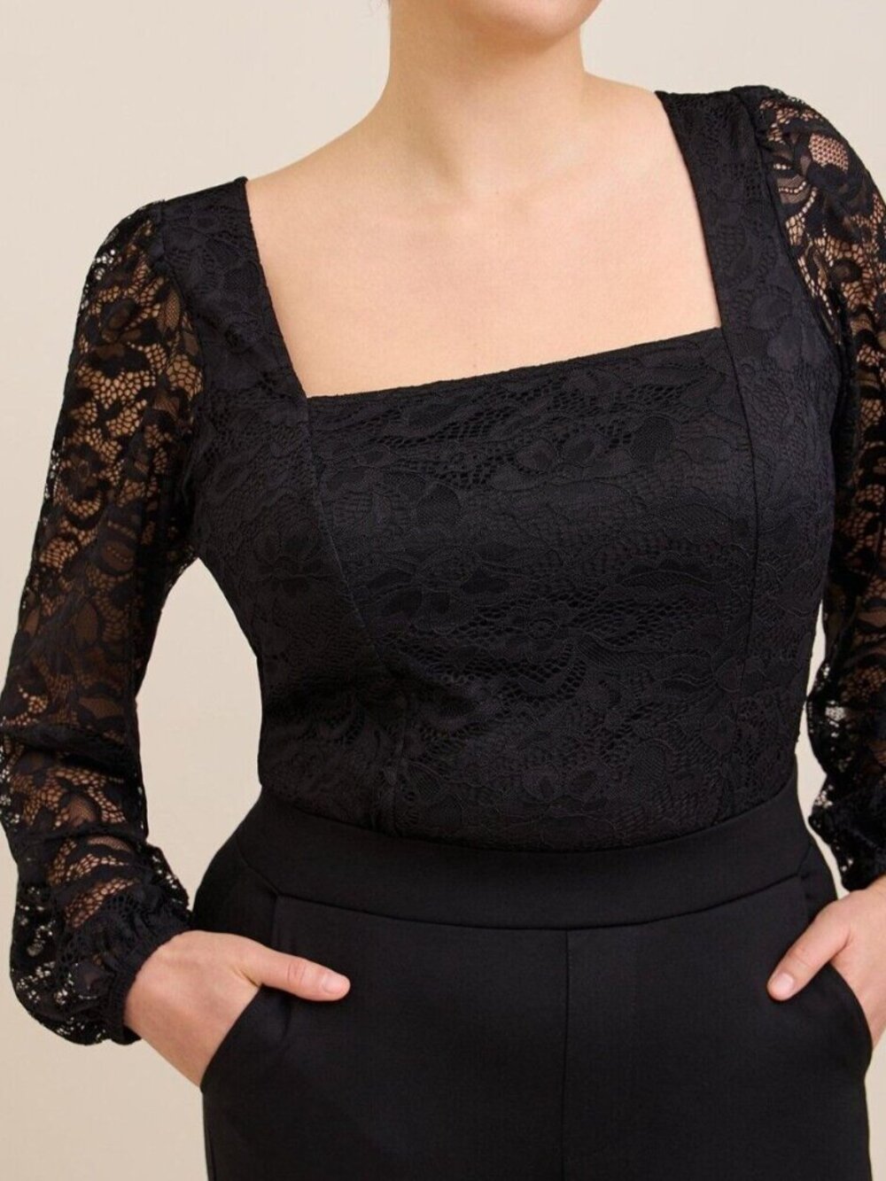 Torrid Sz 2 Lace Square Neck Goth Whimsigoth Long Sleeve Top Black Hot Topic